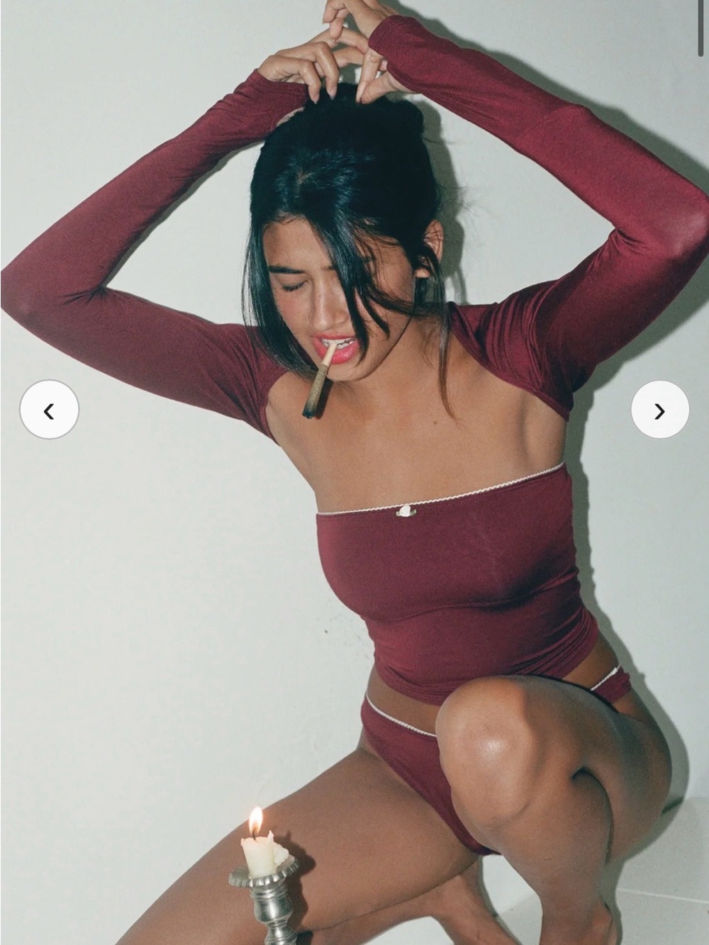 Women’s Off-Shoulder Long Sleeve Crop Top in Burgundy